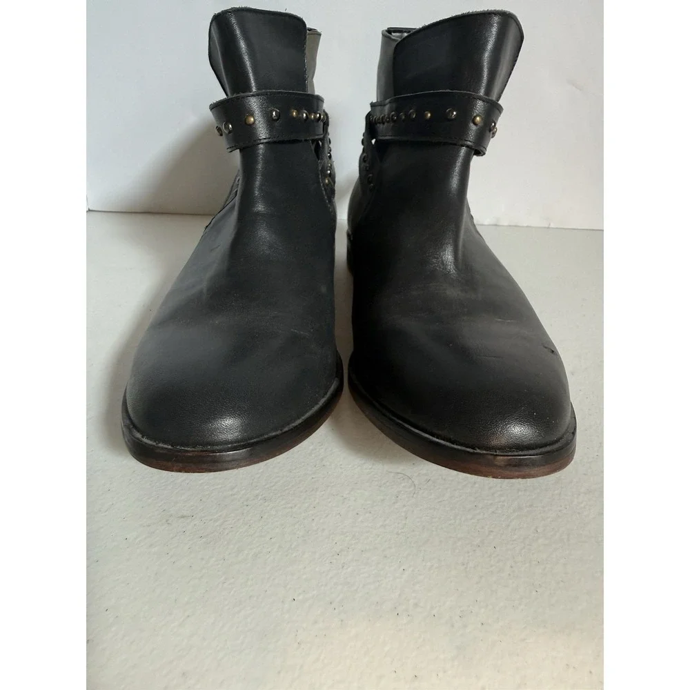 Adam Tucker Studded Leather  Bolero Ankle Boots black and green buckle
